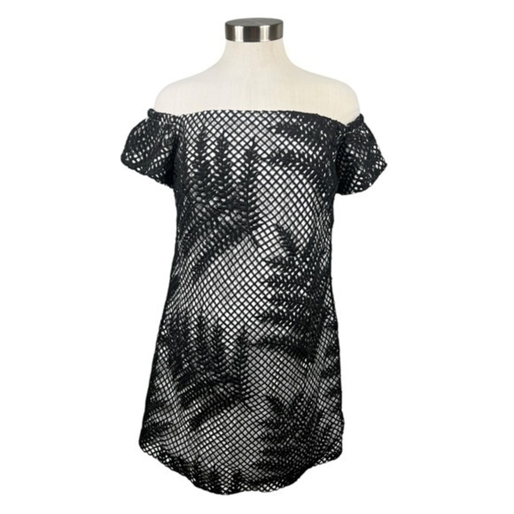 Anthropologie Hutch Black and‎ White Eyelet Lace Off The Shoulder Dress Size 8